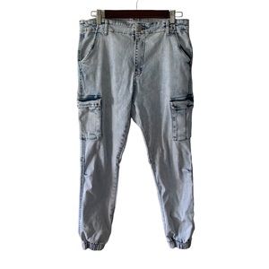 Streetwear Society Acid Wash Cargo Jogger Light Wash Denim Jeans Large